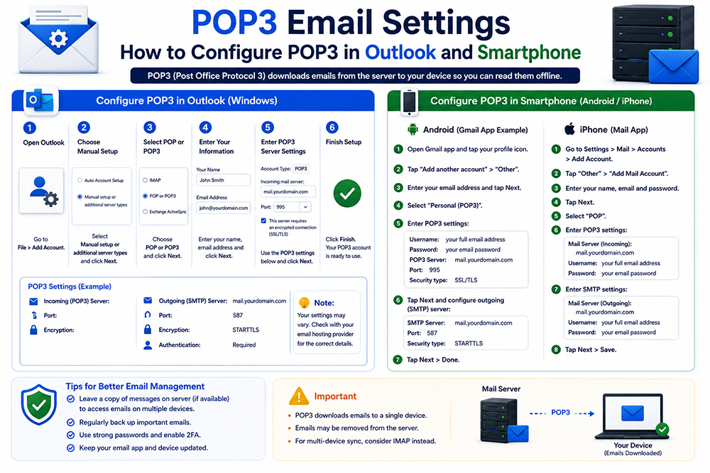 POP3 Email Settings - How to Configure POP3 in Outlook and Smartphone Webomatic